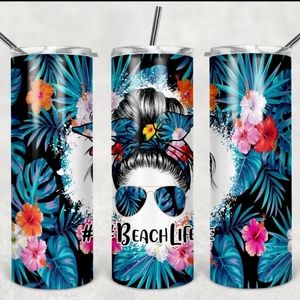 Custom 20oz messy bun beach life tumbler!